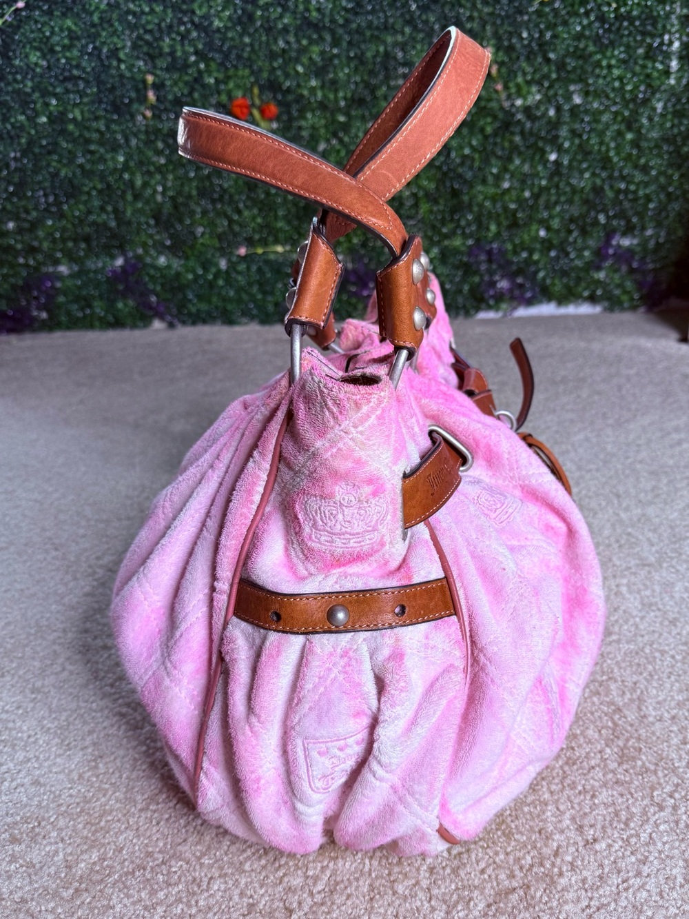 Juicy Couture Pink Shoulder Tote with Brown Leather Trim - Picture 13 of 16